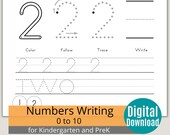 Preschool number writing practice worksheet printable, tracing numbers 0 to 10