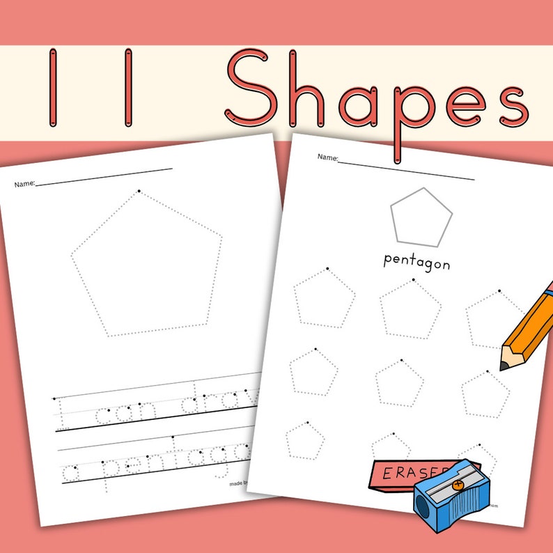 Preschool 2D Shape Tracing Worksheets - Pentagon Shape - Small to Big Tracing