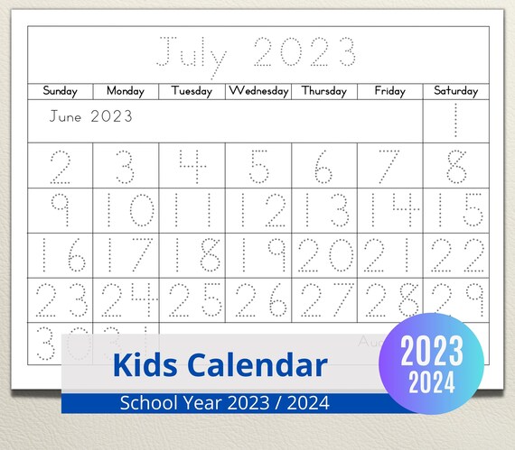 Educational Printable Kids Calendar 2023-2024 With Traceable - Etsy