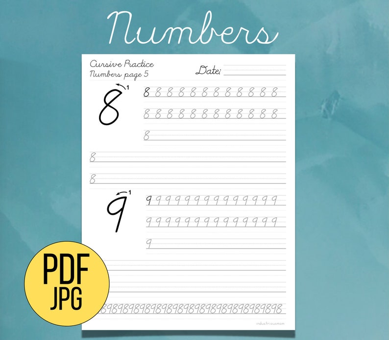 Page from the cursive handwriting workbook - Practice sheet for adults and teens