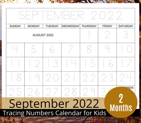september 2022 and october 2022 tracing calendar for kids etsy finland