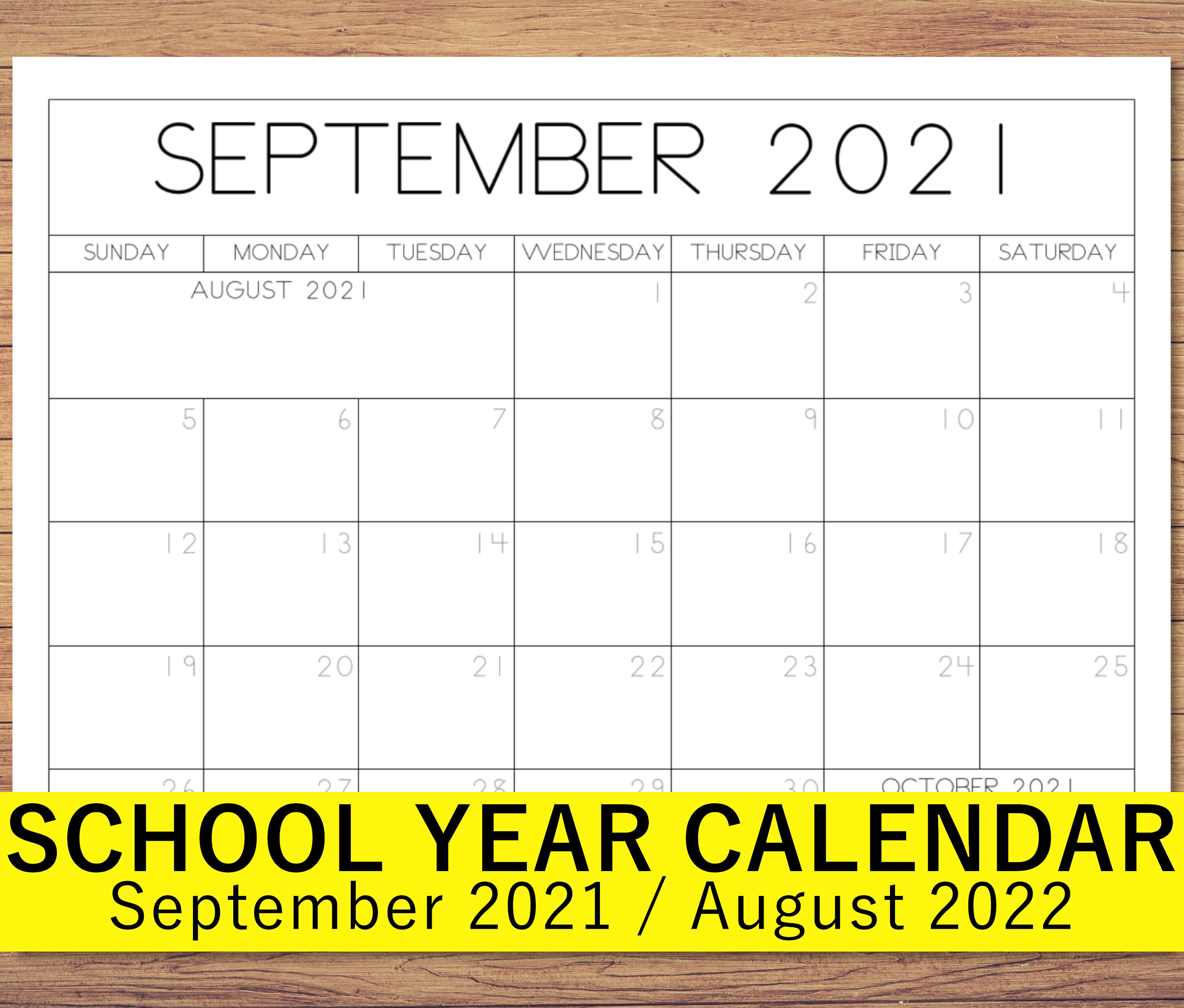 September 2021 School Year Academic Monthly Calendar Small Etsy