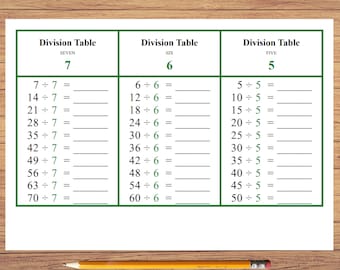 Verdeeltabellen - Montessori-wiskunde, afdrukbare werkbladen, probleemkaarten, klas en thuis, digitaal bestand, direct downloaden, oefenprobleem