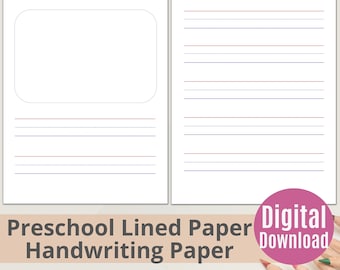 Kindergarten Lined Paper Printable - Handwriting Paper - Story Writing Paper - Home Schooling - Paper with Space to Draw - Notebook Pages