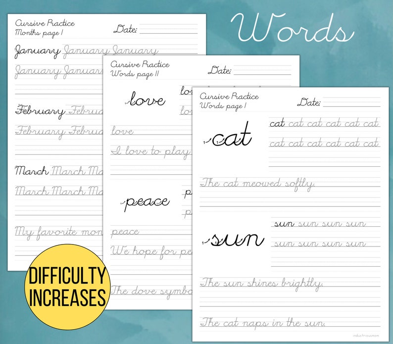 Printable cursive worksheet for adults and teens