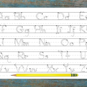 Alphabet with arrows for proper letter formation, aiding in letter writing practice.