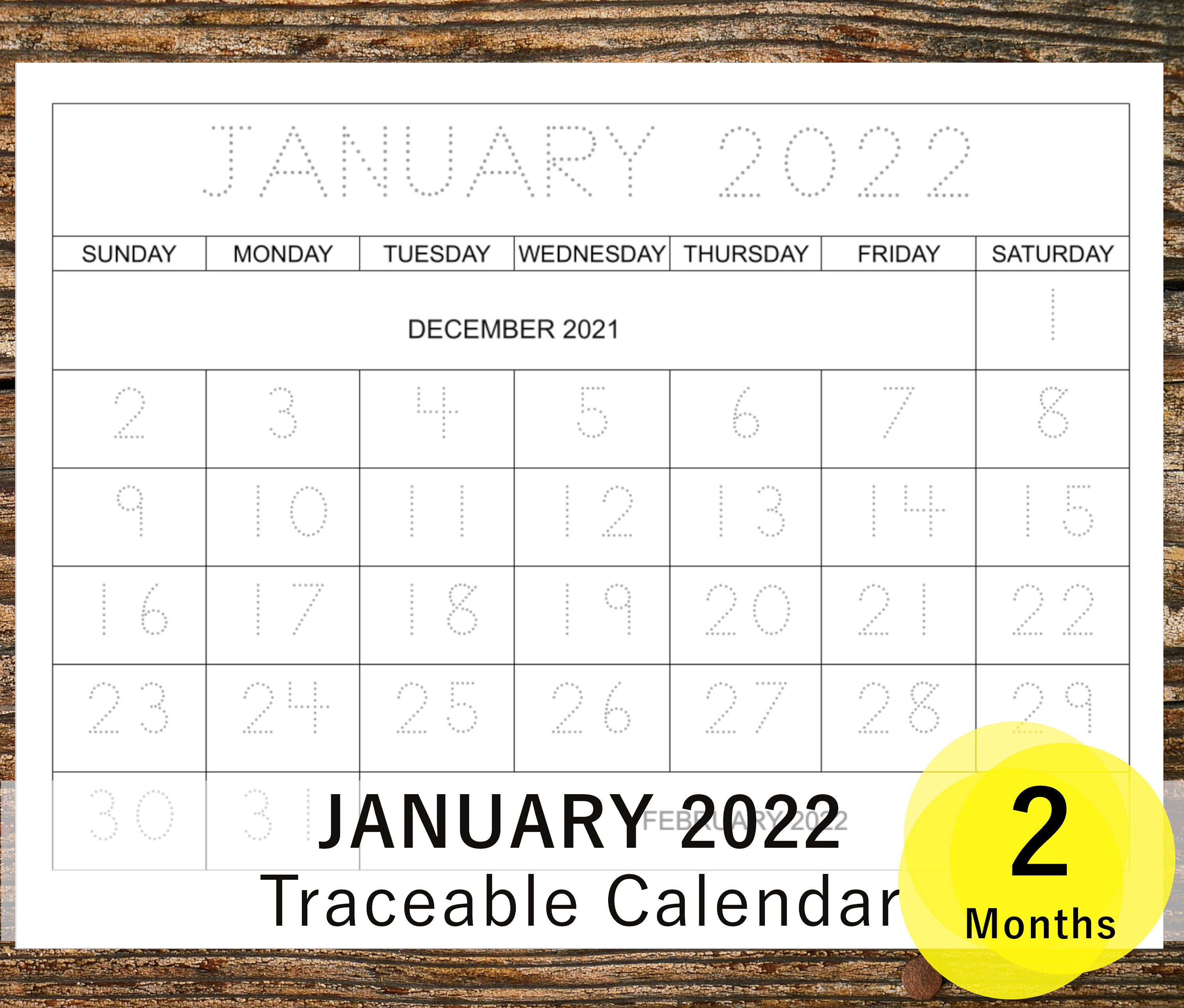 January 2022 And February 2022 Tracing Calendar For Kids | Etsy