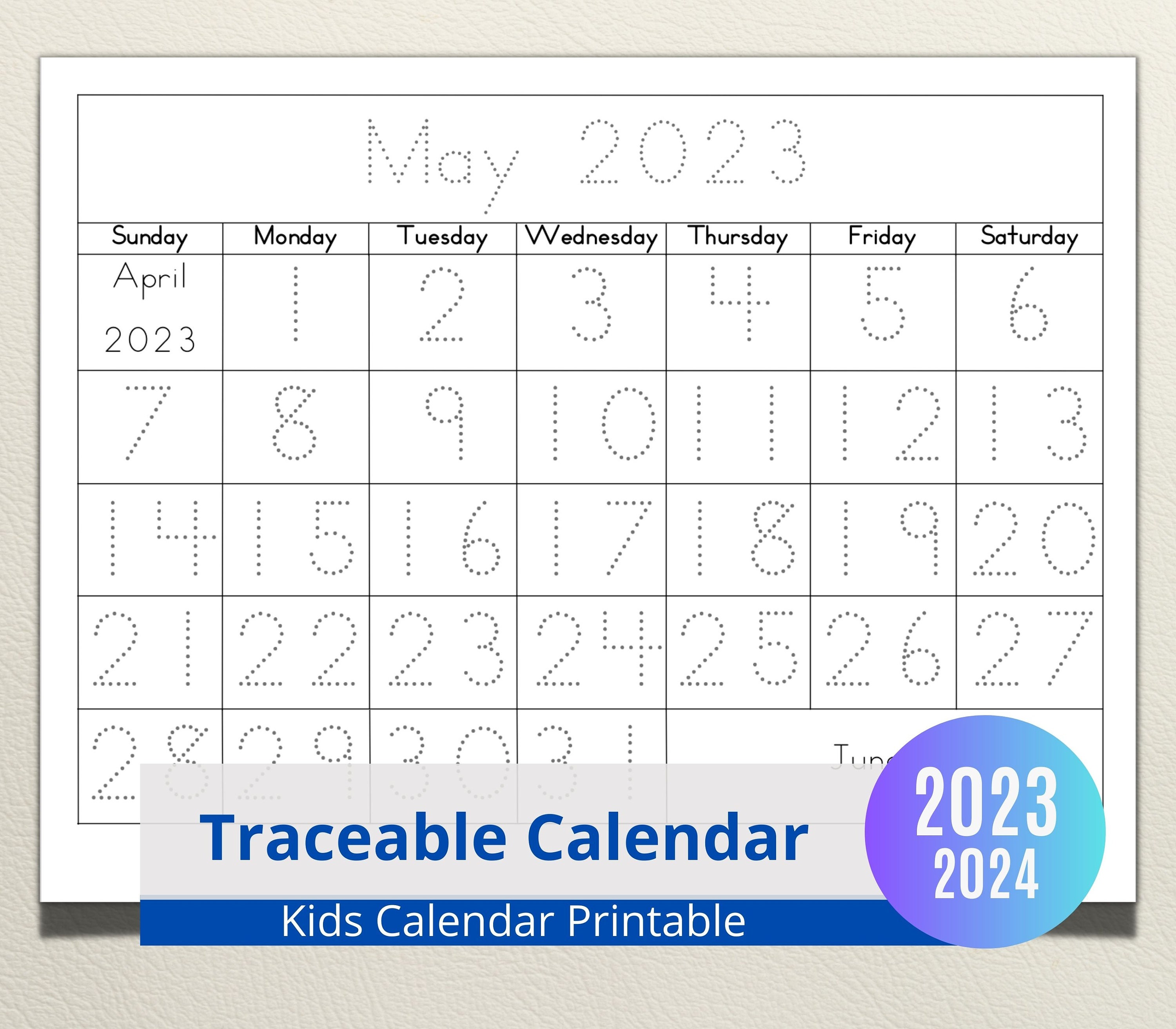 Educational Printable Kids Calendar 2023 2024 With Traceable Etsy