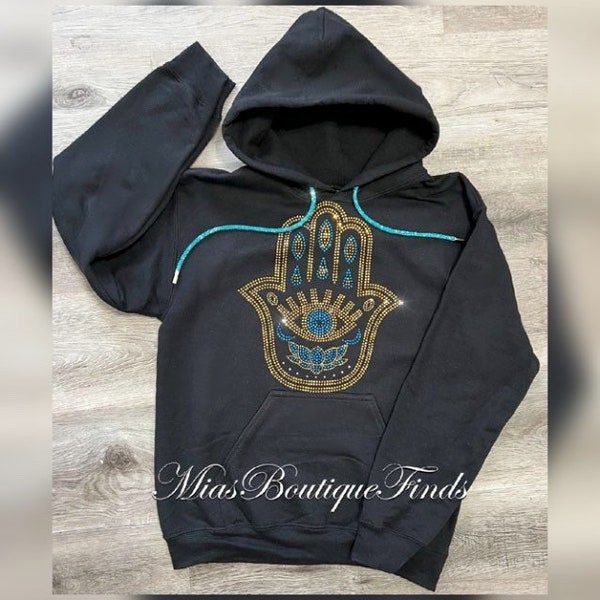 Rhinestone Evil Eye Hamsa Hoodie