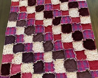 Passionate Plaid - Patchwork Denim Rag Quilt Throw