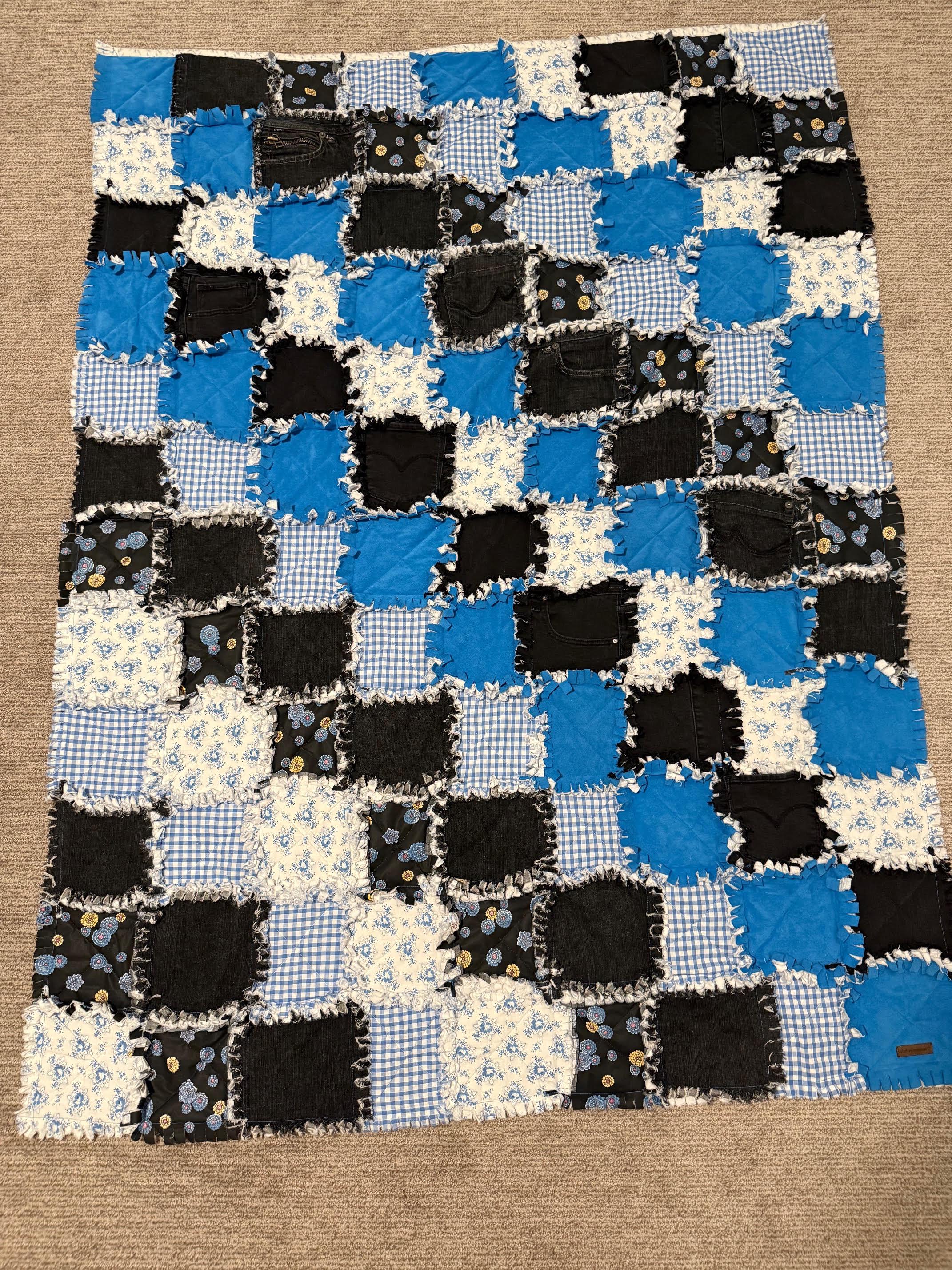 Blue Cutie - Patchwork Denim Rag Quilt Throw