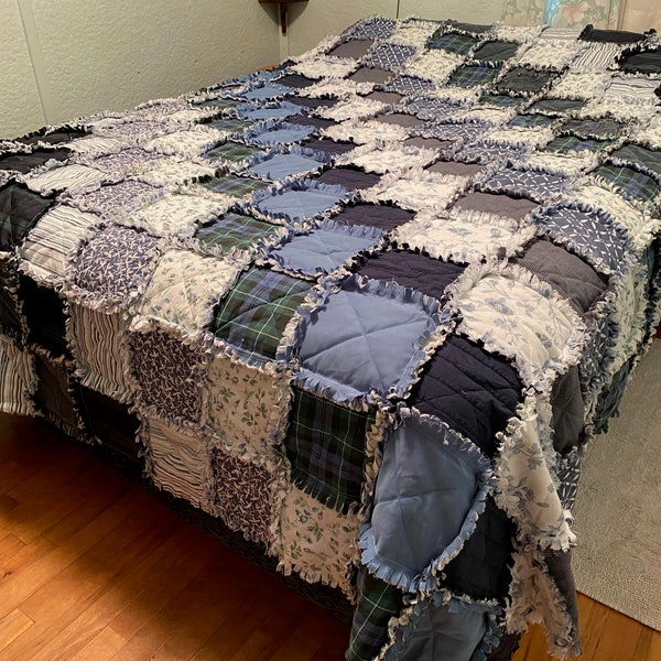 Midnight Cowboy - Queen Size Patchwork Rag Quilt with Pockets