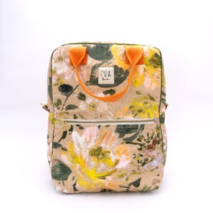 Handmade Organic Cotton Canvas Backpack | Flower Print | medium size for daily use | Designed in Berlin | Handmade in Spain