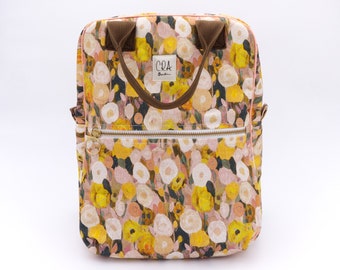 Handmade Organic Cotton Canvas Backpack | Flower Print | medium size for daily use | Designed in Berlin | Handmade in Spain