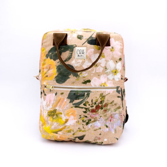 Homemade Floral Canvas Women\'s Backpack Backpack Embroidered With Ribbon Flowers | Handmade Backpack  main image 3