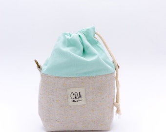 Handgemachte Mini Tote & Eimer | Mini Tocket Tasche | kleine Tasche | Kosmetiktasche | Türkis | Leinwand | Goldpunkte