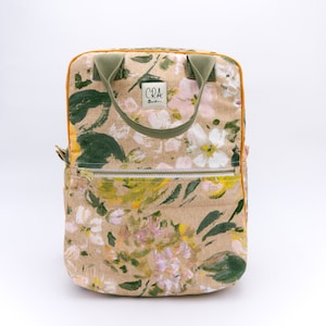 Handmade Organic Cotton Canvas Backpack | Flower Print | medium size for daily use | Designed in Berlin | Handmade in Spain