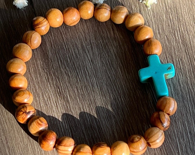 Authentic Olive Wood Bracelet with beads from Bethlehem