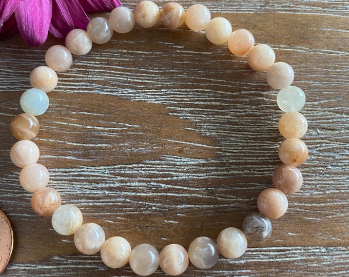 Peach Moonstone 6mm Beaded Gemstone Bracelet