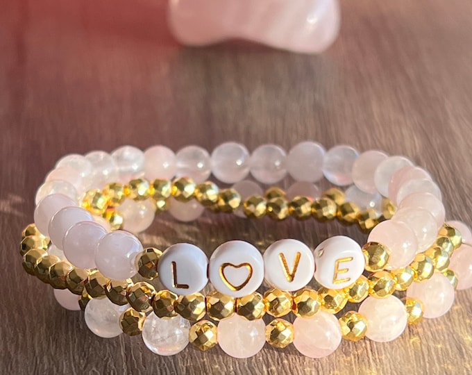Love Vibes Rose Quartz Statement Bracelet