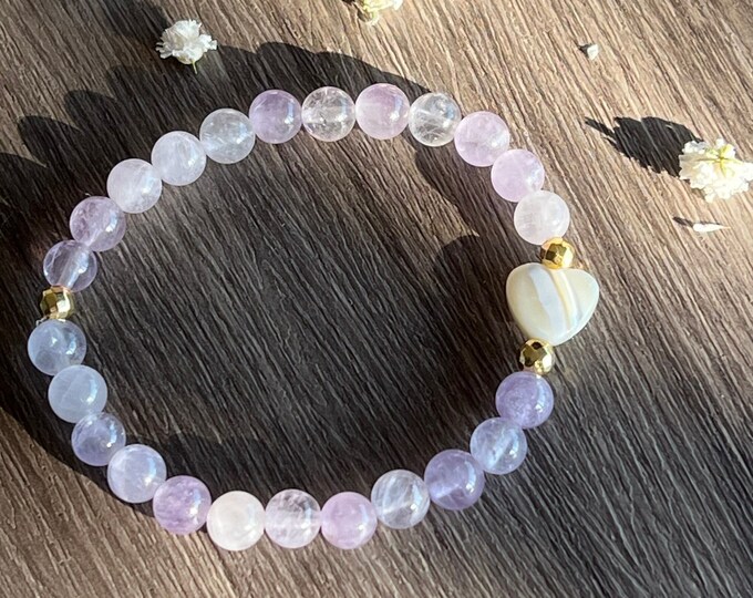 Summer Vibes Lavender Amethyst with MOP Shell Bead ElasticBracelet