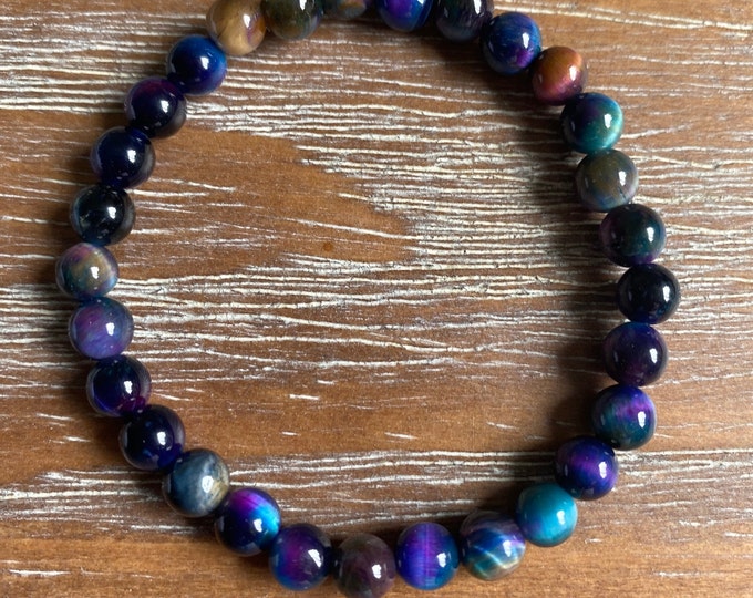 Rainbow Tiger Eye Gemstone Beaded Bracelet