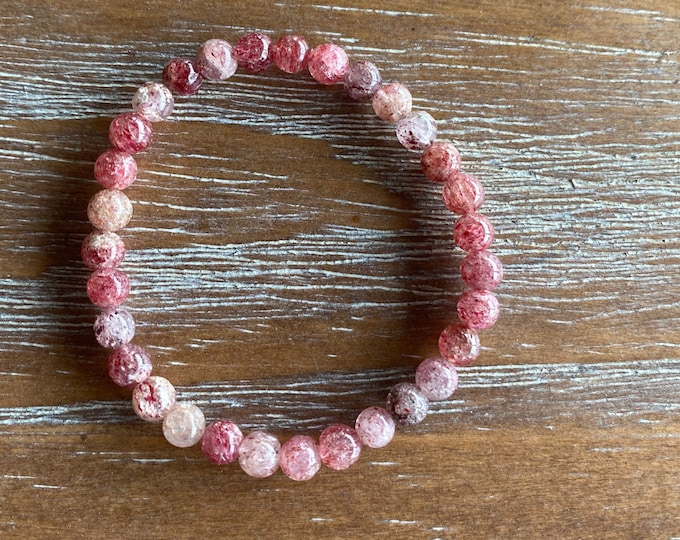 Strawberry Quartz Round Cherry Gemstone Beaded Bracelet