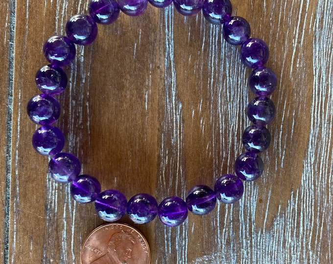 Healing Amethyst Gemstone 8mm Beaded Gemstone Bracelet