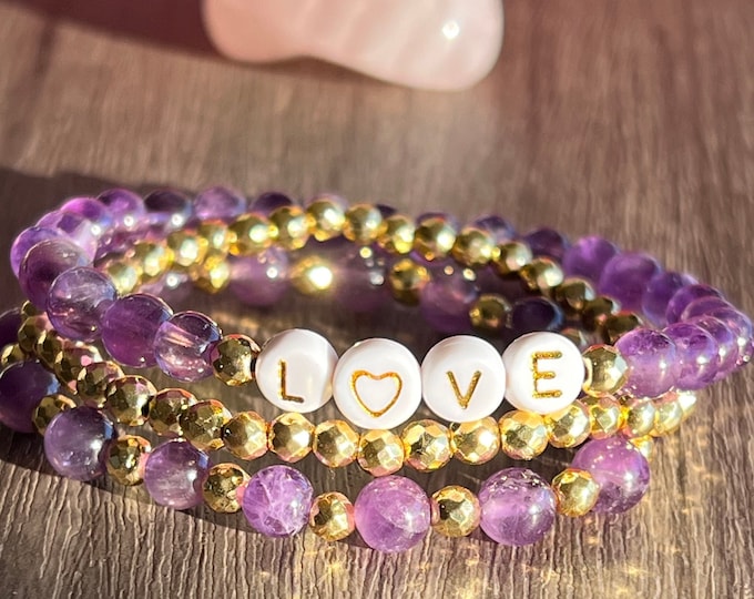 Love Vibes Amethyst Statement  Bracelets with Gold Hematite Spacer Beads!