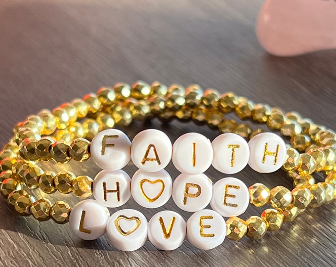 Devotional Faith, Hope and Love Gold Hematite Bracelet
