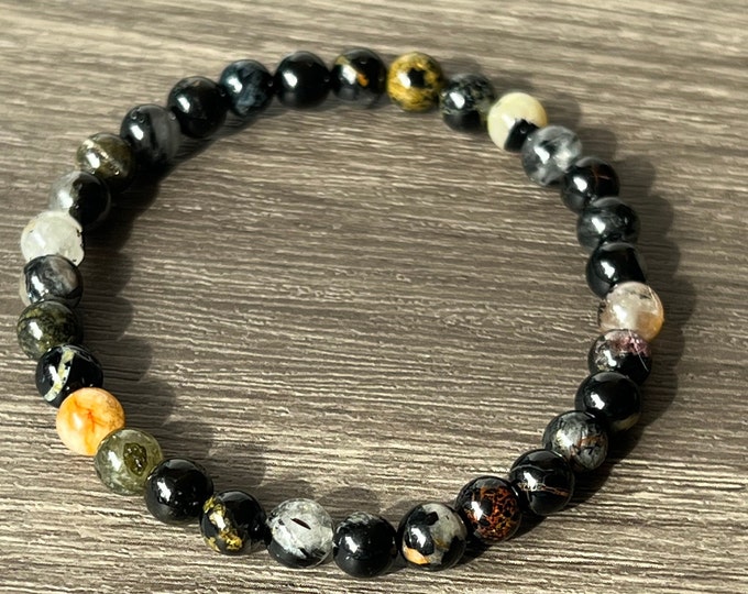 Black Flower Tourmaline Beaded Bracelet