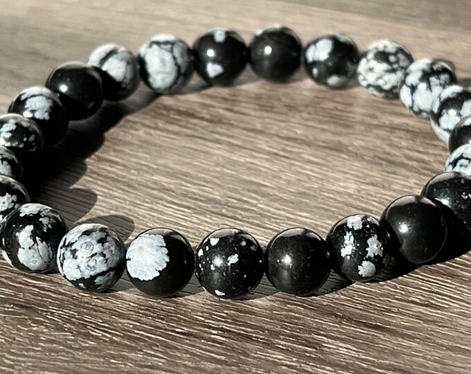 Snowflake Obsidian Beaded Bracelet