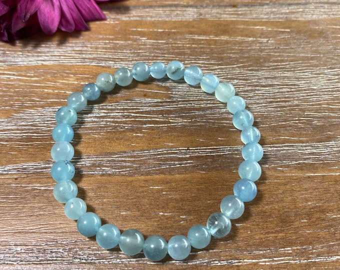 Aquamarine 6mm Beaded Gemstone Bracelet