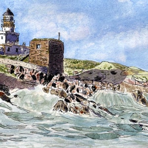 052 A print of my original pen and watercolour painting of Kinnaird Head Lighthouse, Fraserburgh, Scotland