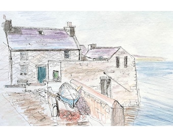 031 - Shetland Cottage Print: Jimmy Perez's House, Watercolour Drawing