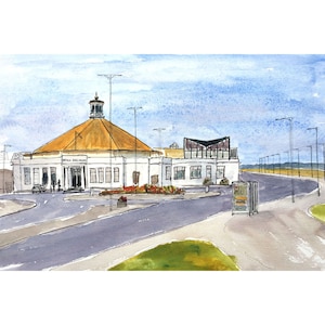011 The Beach Ballroom, Aberdeen, Schotland. Een afdruk van mijn originele pen en aquarel in 'Urban Sketch'-stijl