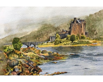 026 Eilean Donan Castle Print, Scottish Watercolour Painting