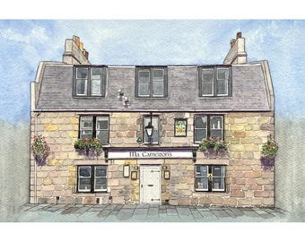 066 Ma Cameron's Bar Print, Aberdeen Scotland, Pen and Watercolour Painting