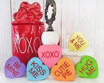 Valentine’s Conversation Hearts Decor | Mini Wooden Tier Tray Accent