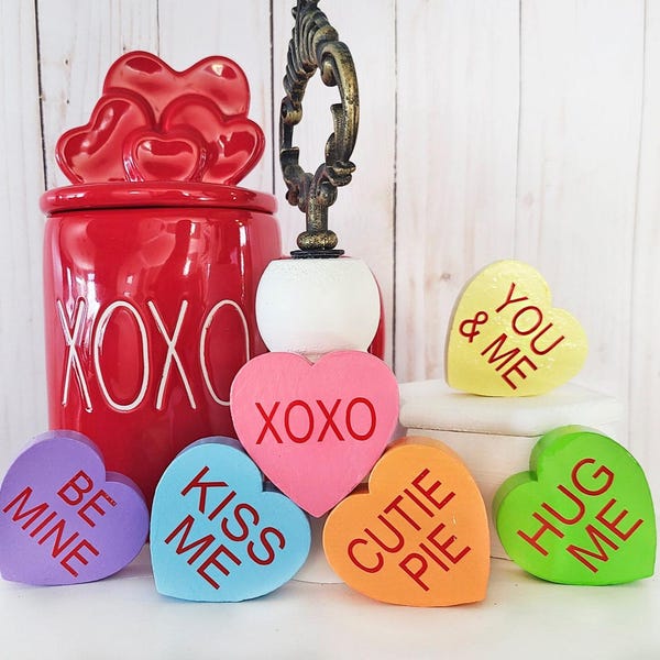 Valentine’s Conversation Hearts Decor | Mini Wooden Tier Tray Accent