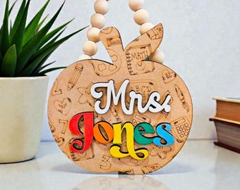 Personalized Teacher Apple Wood Sign: Desktop Name Plate
