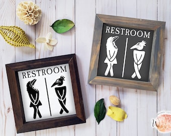 Beetlejuice Barbara Adam Restroom Rustic Farmhouse Wood Sign, Framed Fall Halloween Sign, Bathroom Decor