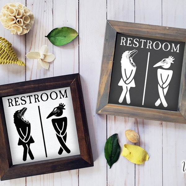 Beetlejuice Barbara Adam Restroom Rustic Farmhouse Wood Sign, Framed Fall Halloween Sign, Bathroom Decor