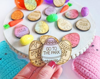 Wooden Easter Egg Reward Tokens, Kids Egg Hunt Prizes