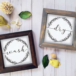 Wash Dry SET of 2 Laundry Room Rustic Farmhouse Laundry Wood Sign, Funny Humor Framed Laundry Room Sign
