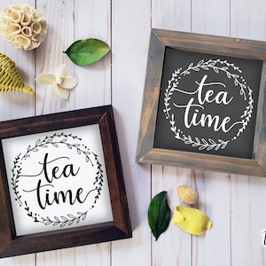 Tea Time Rustic Farmhouse Kitchen Wood Sign, Framed Kitchen Sign - Etsy