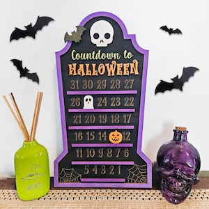 Halloween Countdown Calendar Wood Sign | Tombstone Halloween Sign | Halloween Home Decor