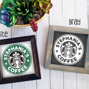 Placa de madeira para café Starbucks | Placa de decoração personalizada para cafeteria | Placa com moldura de madeira para cozinha