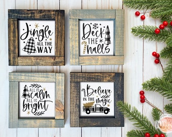 Christmas Wood Signs | Jingle All The Way | Deck the Halls | Rustic Farmhouse Decor | Framed Wood Sign