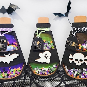 Halloween Potion Bottle Shaker Sign | Wood Halloween Decor | Poison Halloween Holiday Decor | Tiered Tray Tabletop Decor